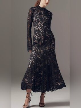 BHLDN Mock-Neck Long-Sleeve Stretch Lace Midi /maxi Dress